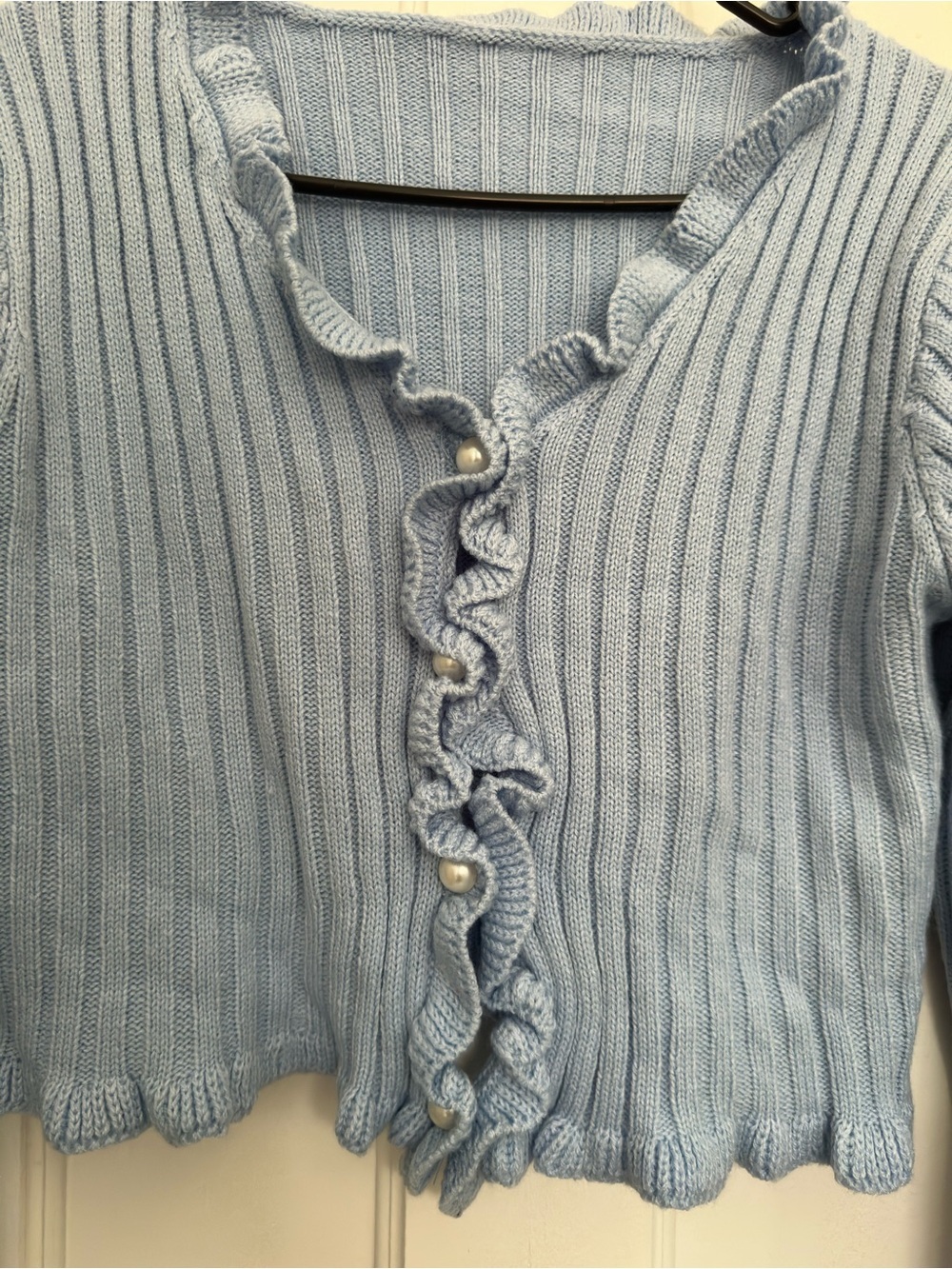 SHEIN Light Blue Ruffled Ribbed Cardigan - Picture 3 of 4